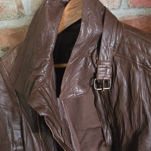 Guess Leather Jacket, Very Soft, Brown, Front Zip, Size Large - Picture 6 of 8